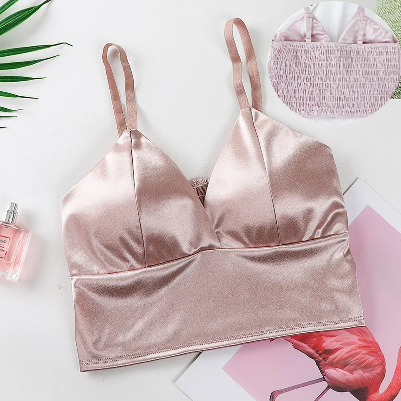 Satin Crop Top mit Polsterung & Spaghettiträgern